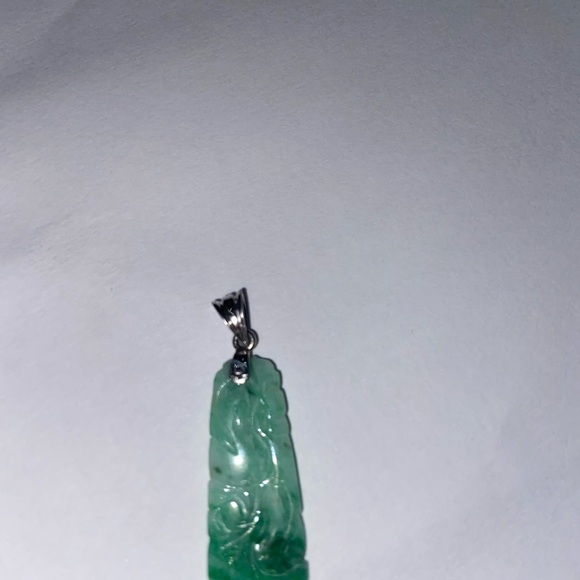 Teardrop Green Ombre Jade Hand Carved Oval Necklace- Luck and Prosperity - Picture 7 of 8